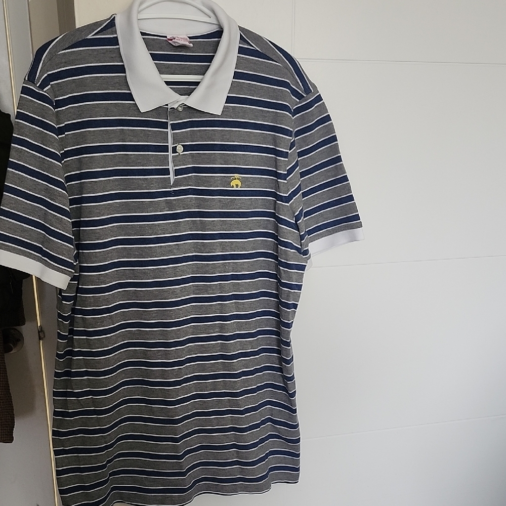 Brooks Brothers Size L Striped Polo Shirt - Gray and White